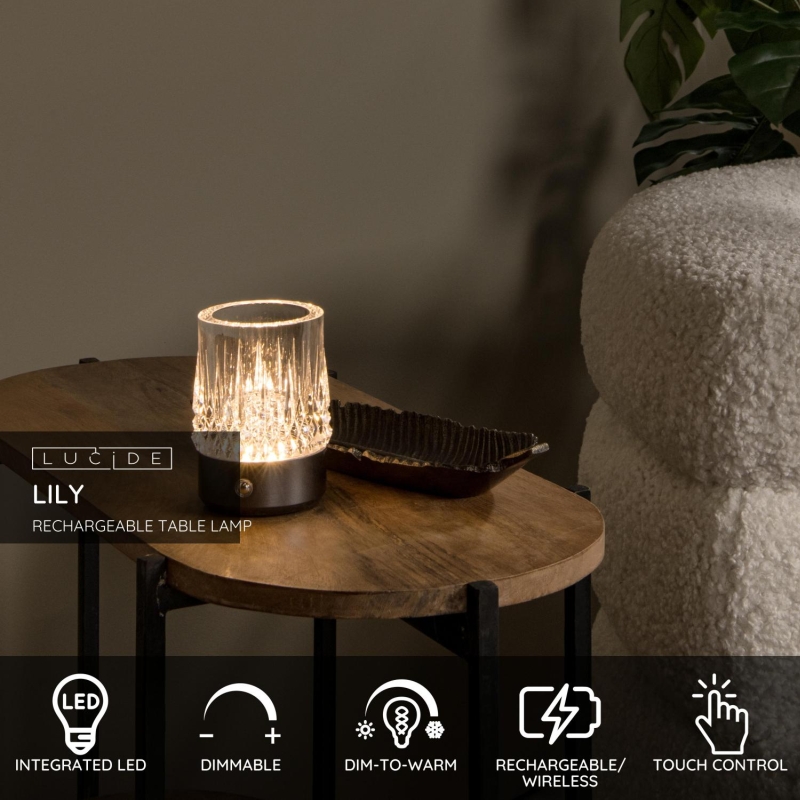 Lucide LILI - Nabíjacia stolová lampa - Batéria/batérie - Ø 8 cm - LED Rozm. - 1x3W 2700K/3000K - Kovová zbraň - Sada 3 ks